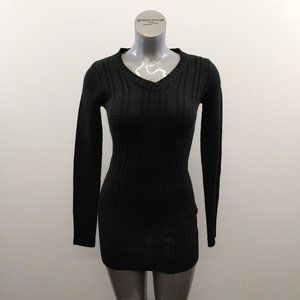 g21 V Neck Sweater Dress Women's Size Medium Black Acrylic Long Sleeve Pullover
